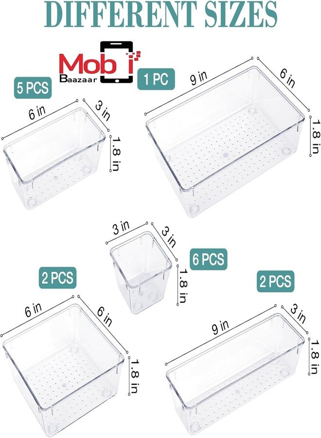 WOWBOX Drawer Organizer Set, Multi Sizes Desk Drawer Divider Organizers and Storage Bins for Makeup, Jewelry, Gadgets for Kitchen, Bedroom, Bathroom, Office (Clear, 16 pcs Set) - Image 2